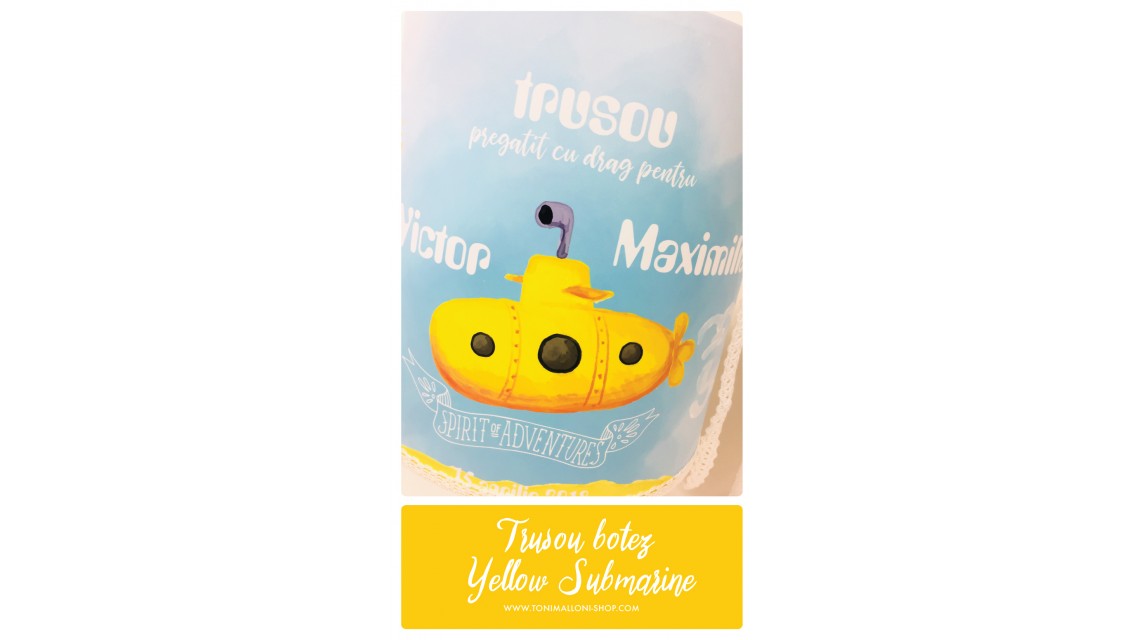 Trusou botez brodat pentru baieti cu submarinul galben, Yellow Submarine 13